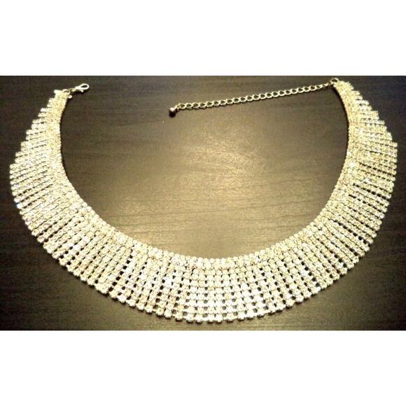 Natasha Crystal Rhinestone Bling Silver Tone Statement Dressy Collar Necklace - Picture 7 of 8